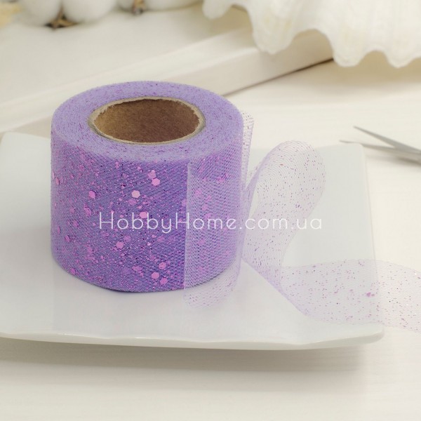 Фатин з блискітками 5 см Фіолетовий — жорстка стрічка для декору, свят і рукоділля