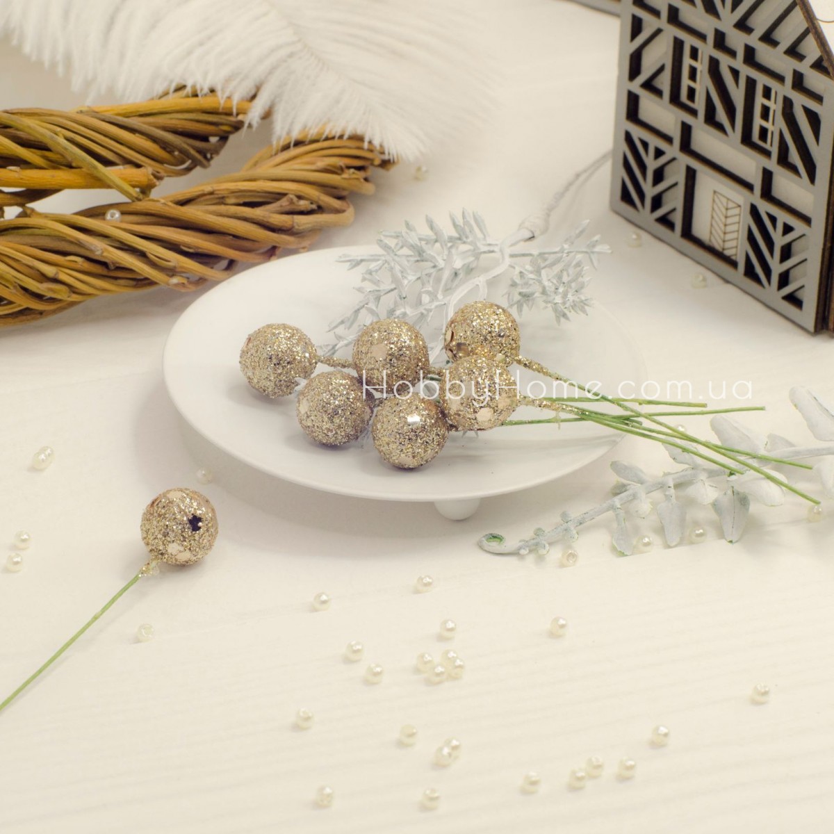 Ягода калина в гліттері 12мм Світле Золото Ягода калина в гліттері 12мм Світле Золото