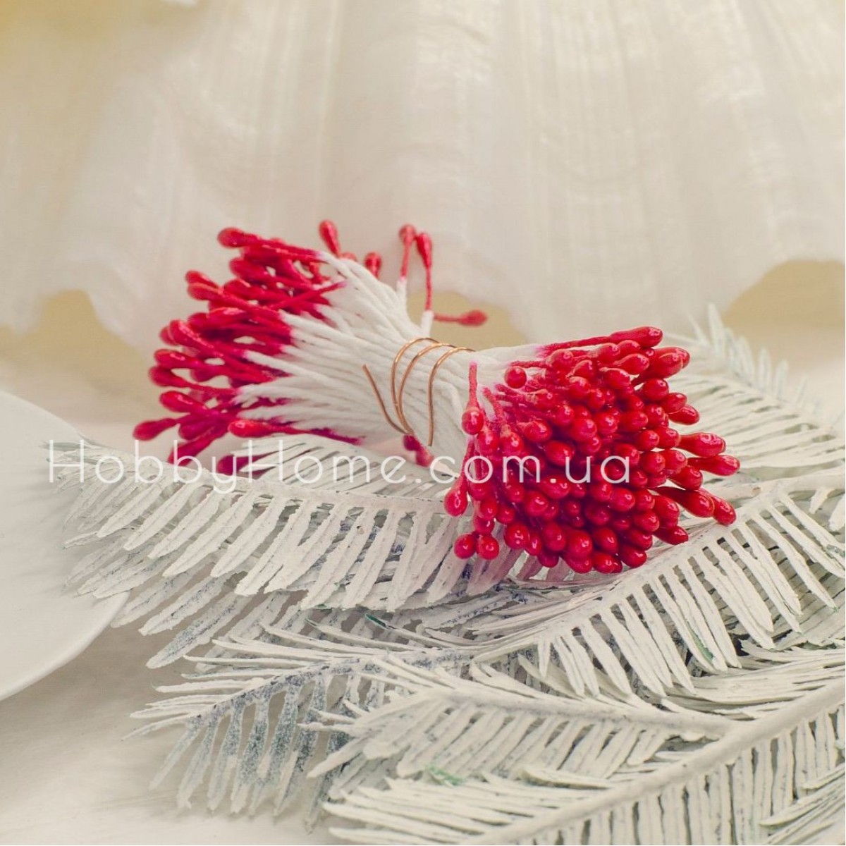 Тичинки червоні 1 мм, довгі, глянцеві, двосторонні, декоративні на нитці