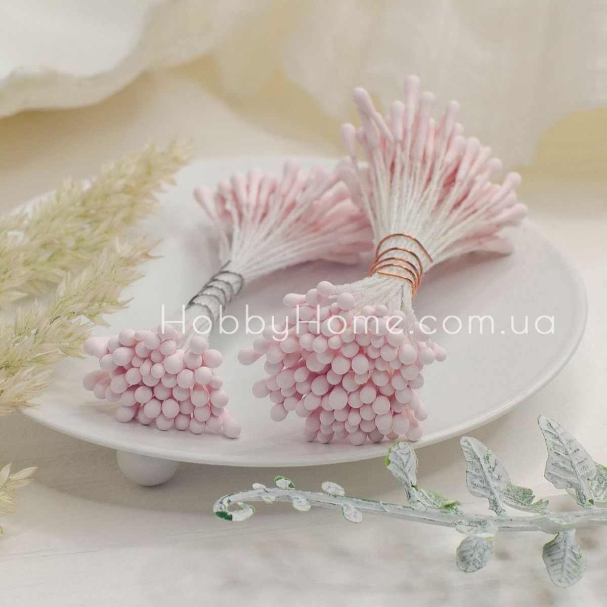 Матові тичинки ніжно-рожеві 2 мм, двосторонні на нитці