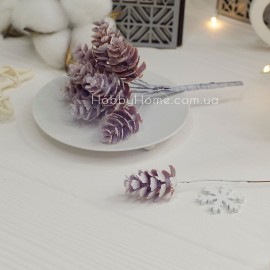 Штучні декоративні шишки на гілці 2,5 см коричневі засніжені — для новорічного декору, флористики та композицій Штучні декоративні ш...