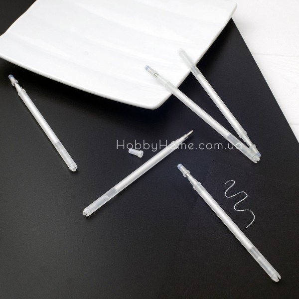 Біла ручка АВТОМАТ, стрижень з термозникаючим гелевим чорнилом 1мм для темних тканин, творчості, креслення