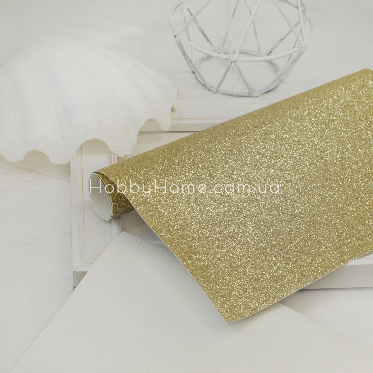 Екошкіра з дрібним гліттером Світле Золото на тканинній основі — формати А4, А5, А6