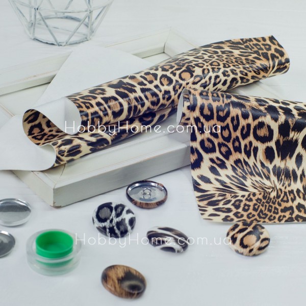 Екошкіра з принтом Леопард Бежево-Коричнева 0,3 мм — м’яка еластична екошкіра на тканинній основі