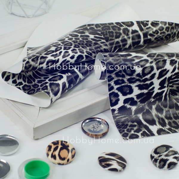 Екошкіра Леопард Чорно-Біла 0,3 мм — м’яка, еластична, з принтом, на тканинній основі