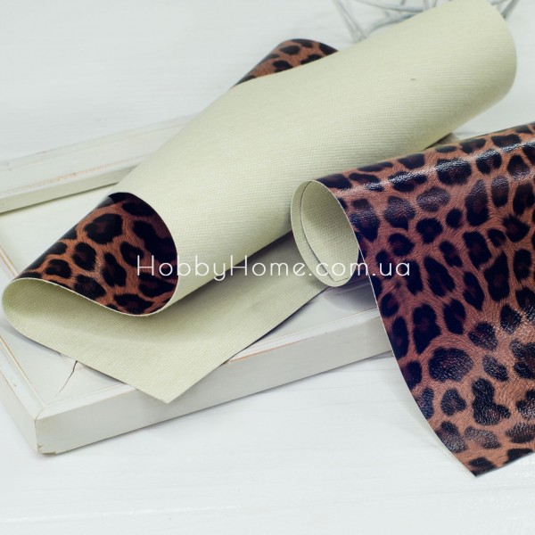 Екошкіра леопард 0,4 мм Бежево-коричнева — щільна нееластична екошкіра на тканинній основі