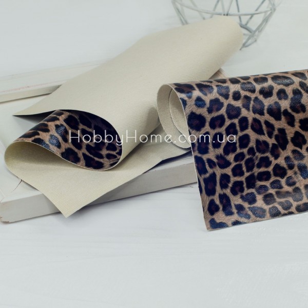 Екошкіра леопард 0,4 мм Бежева — щільна нееластична екошкіра на тканинній основі