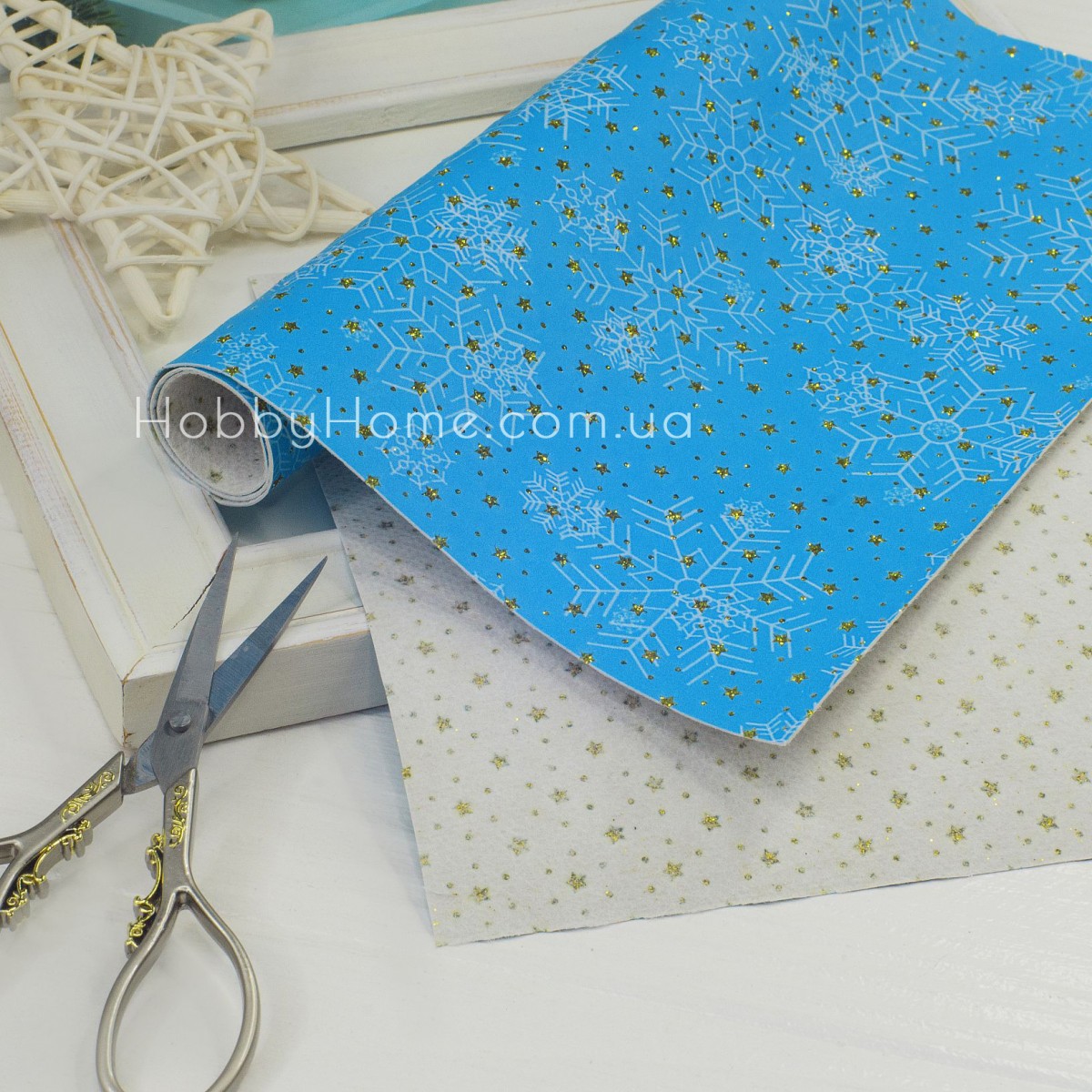 Екошкіра тиснення "Зірки" сніжинки Насичено блакитні