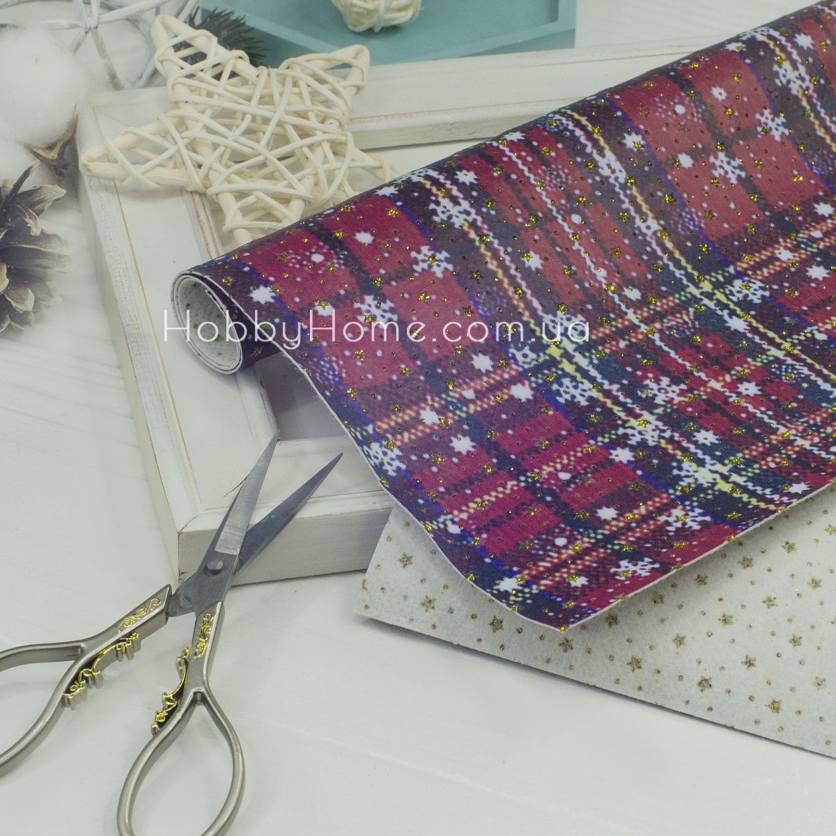 Екошкіра тиснення "Зірки" сніжинки Червона