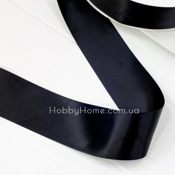 Сатинова (атласна) стрічка двостороння 5см Чорна