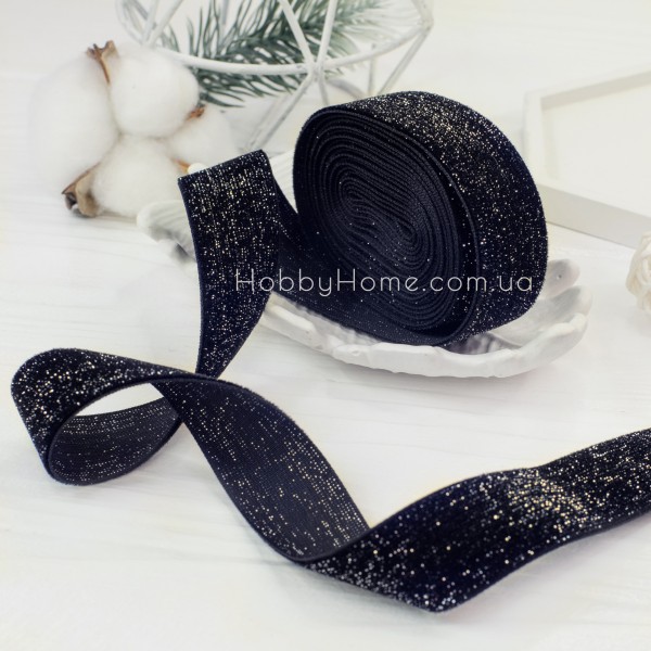 Оксамитова стрічка з люрексом 2,5 см чорна з золотою ниткою — для декору та рукоділля