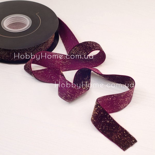 Оксамитова стрічка Виноград 2,5 см із золотим люрексом — для декору та рукоділля