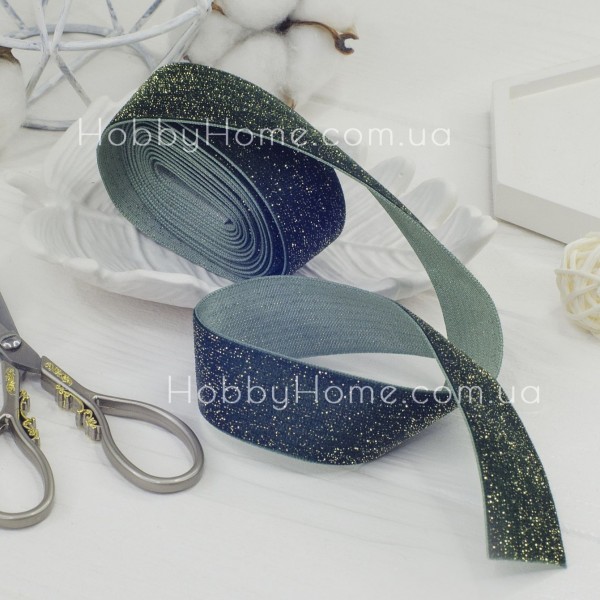 Оксамитова стрічка 2,5 см Зелена вільха з золотим люрексом — для декору та рукоділля