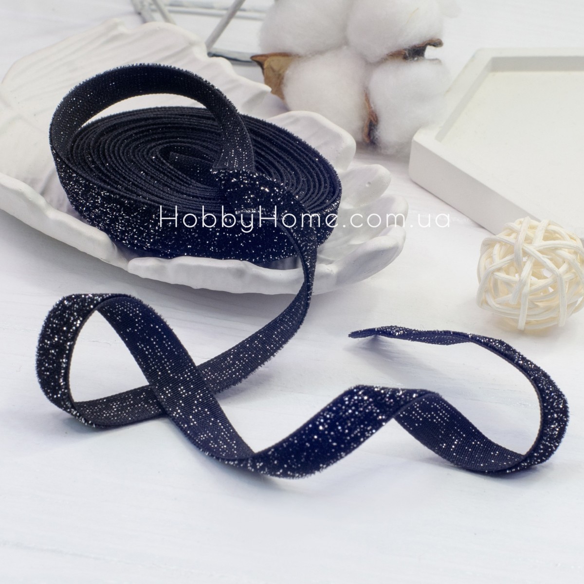 Оксамитова стрічка 1 см Чорна зі срібним люрексом – для рукоділля та декору