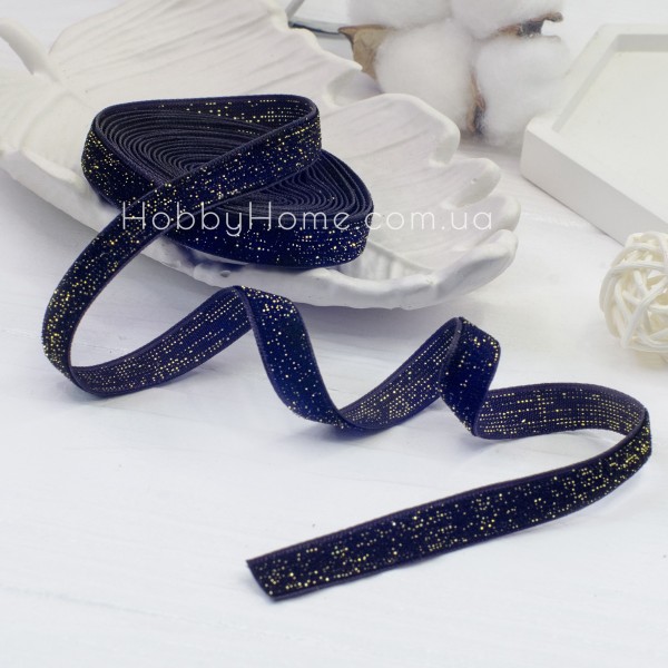 Оксамитова стрічка 1 см Чорна із золотим люрексом – для рукоділля та святкового декору