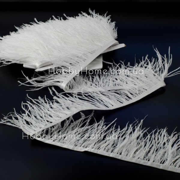 Пір'яна стрічка (тасьма) страуса 8-9 см Біле — натуральна пір’яна тасьма для декору та рукоділля