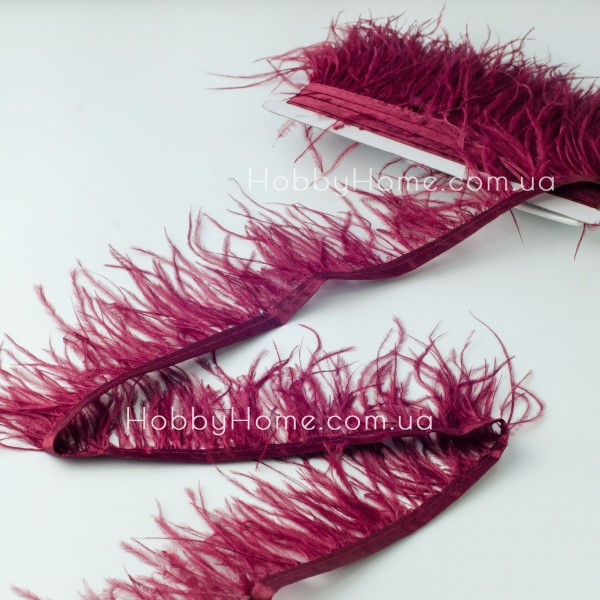 Пір’яна тасьма зі страусиного пір’я 8–9 см Бордова — для суконь і декору