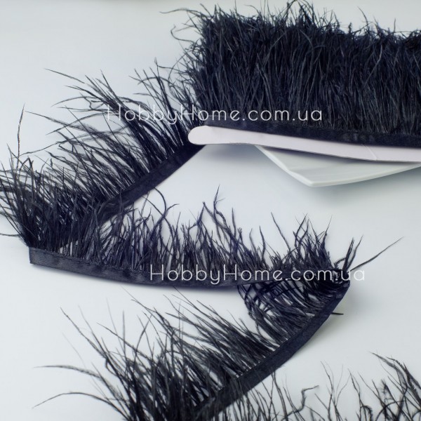 Пір’яна тасьма зі страусиного пір’я 8–9 см Чорна — для суконь і декору