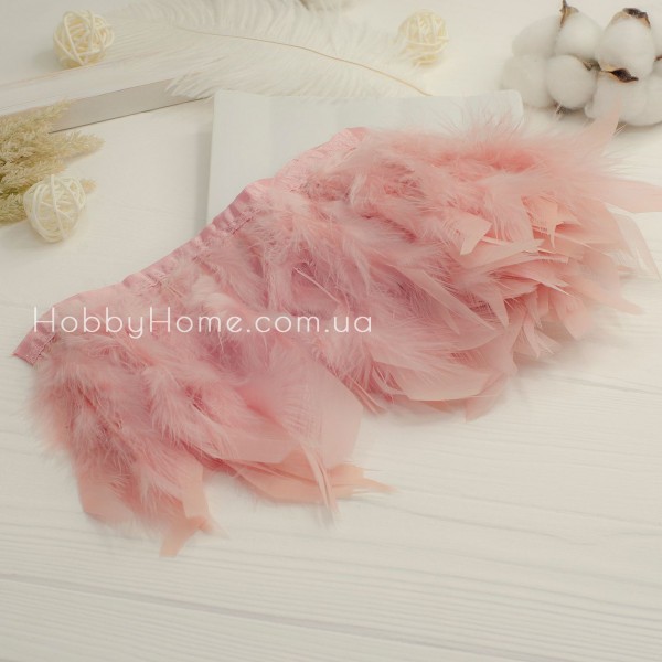 Пір’яна тасьма з пера індики 15 см Персикова 