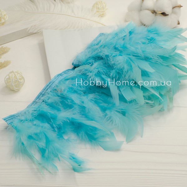 Пір'яна тасьма з пера індики 15 см Блакитна 