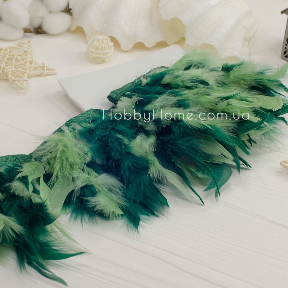 Пір'я індика на стрічці Градієнт 16см Смарагдова Пір'я індика на стрічці Градієнт 16см Смарагдова