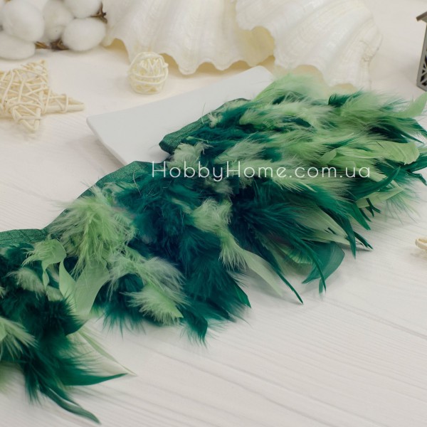 Пір'я індика на стрічці Градієнт 16см Смарагдова