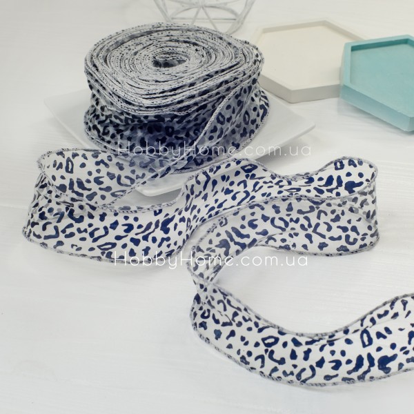 Стрічка органза з леопардовим принтом 6 см Молочна з жорстким краєм