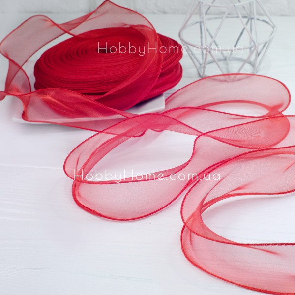 Стрічка органза Червона 4,5 см з жорстким кантом для бантиків, декору та рукоділля