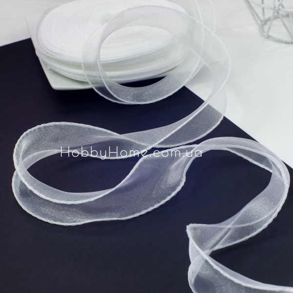 Стрічка органза Біла 4,5 см з жорстким кантом для бантиків, декору та рукоділля