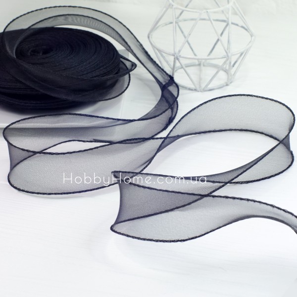 Стрічка органза Чорна 4,5 см з жорстким кантом для бантиків, декору та рукоділля