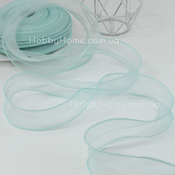 Стрічка органза М'ятна 4,5 см з жорстким кантом для бантиків, декору та рукоділля