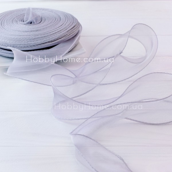 Стрічка органза Сіра 4,5 см з жорстким кантом для бантиків, декору та рукоділля