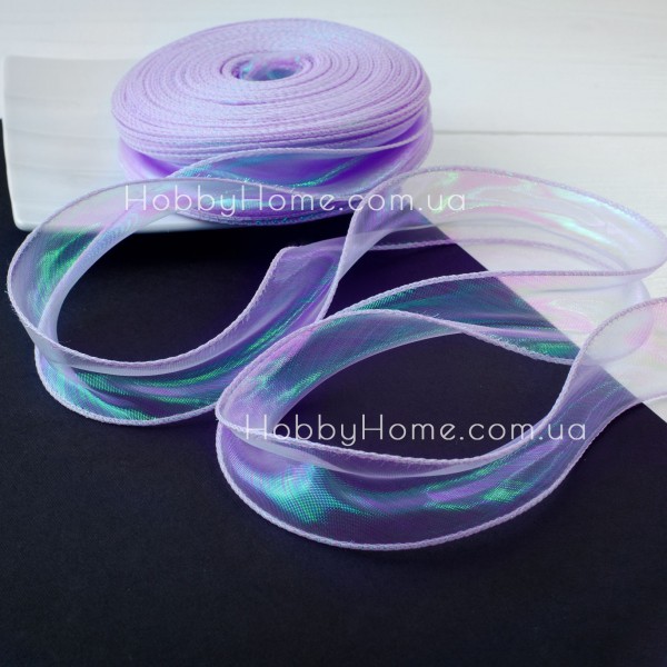Стрічка органза хамелеон Фіолетова 4,5 см з кантом і волосінню для рукоділля