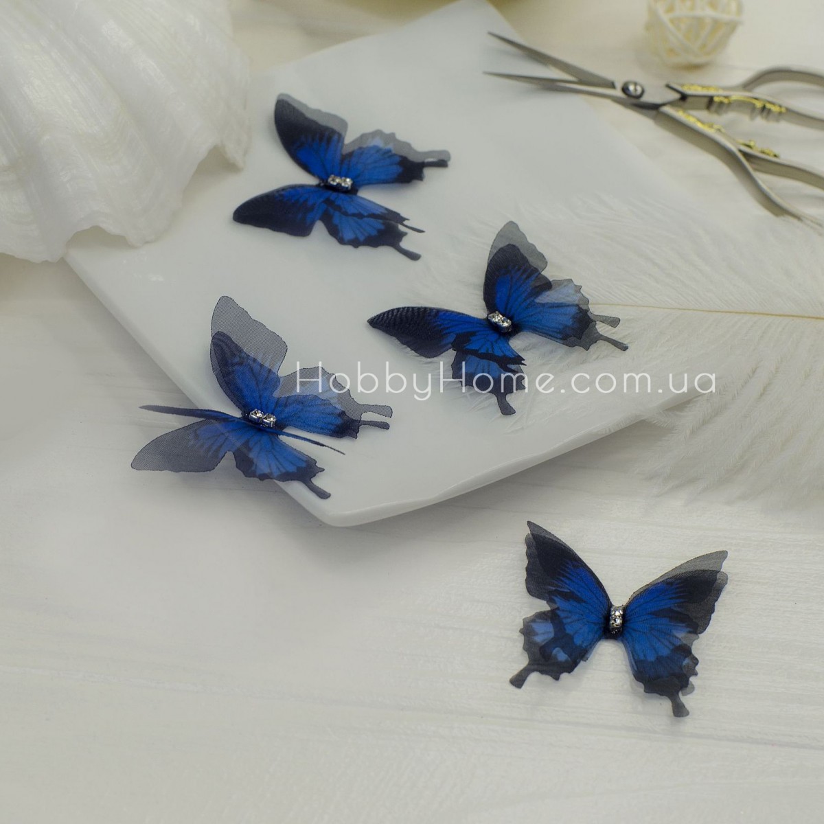 Метелики шифонові 4,5см для рукоділля Сині Метелики шифонові 4,5см для рукоділля Сині