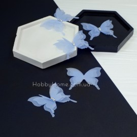 Блакитний шифоновий метелик 5см для декору — тришаровий, зі стразами Блакитний шифоновий ...