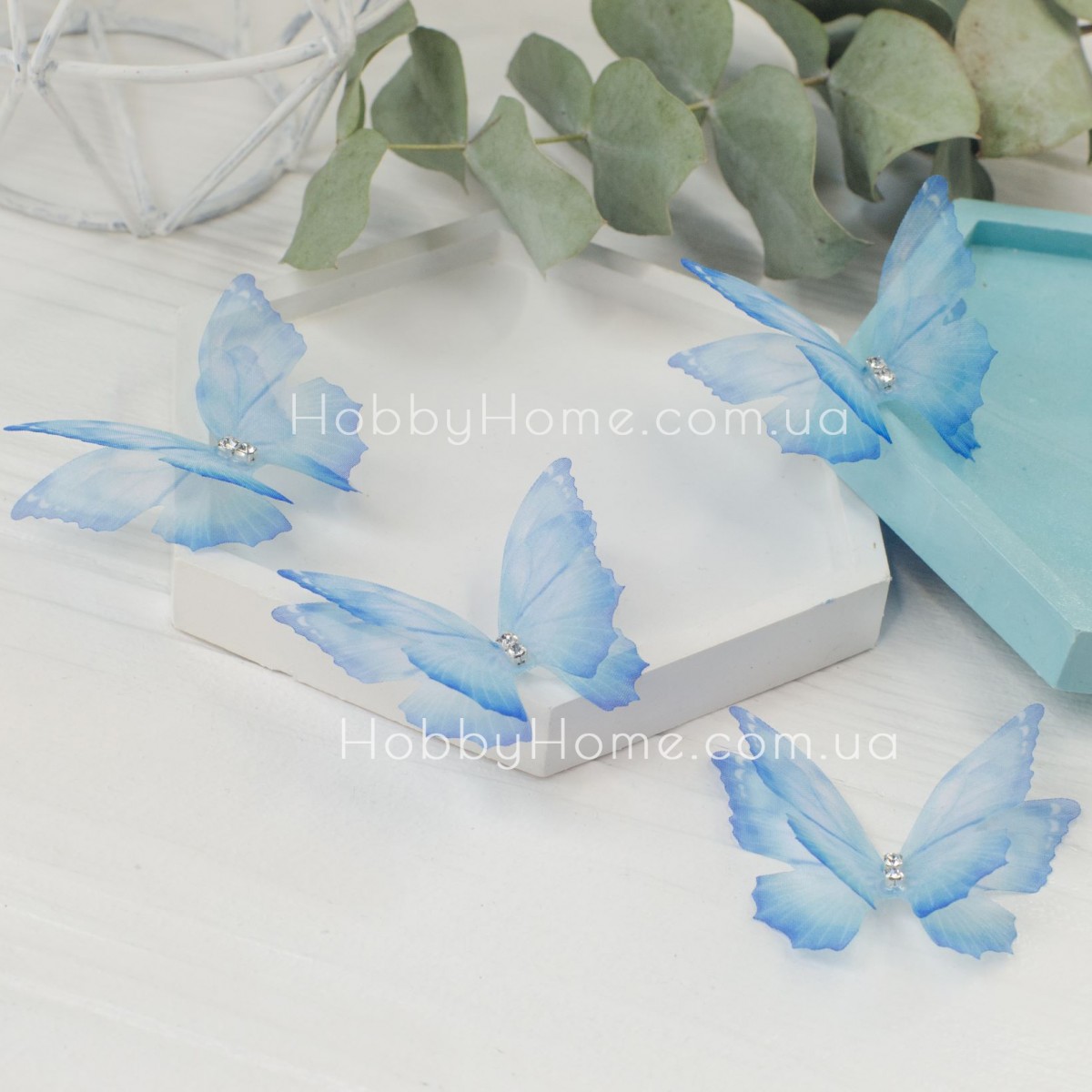 Метелики з органзи Монарх 4см для декору Блакитні