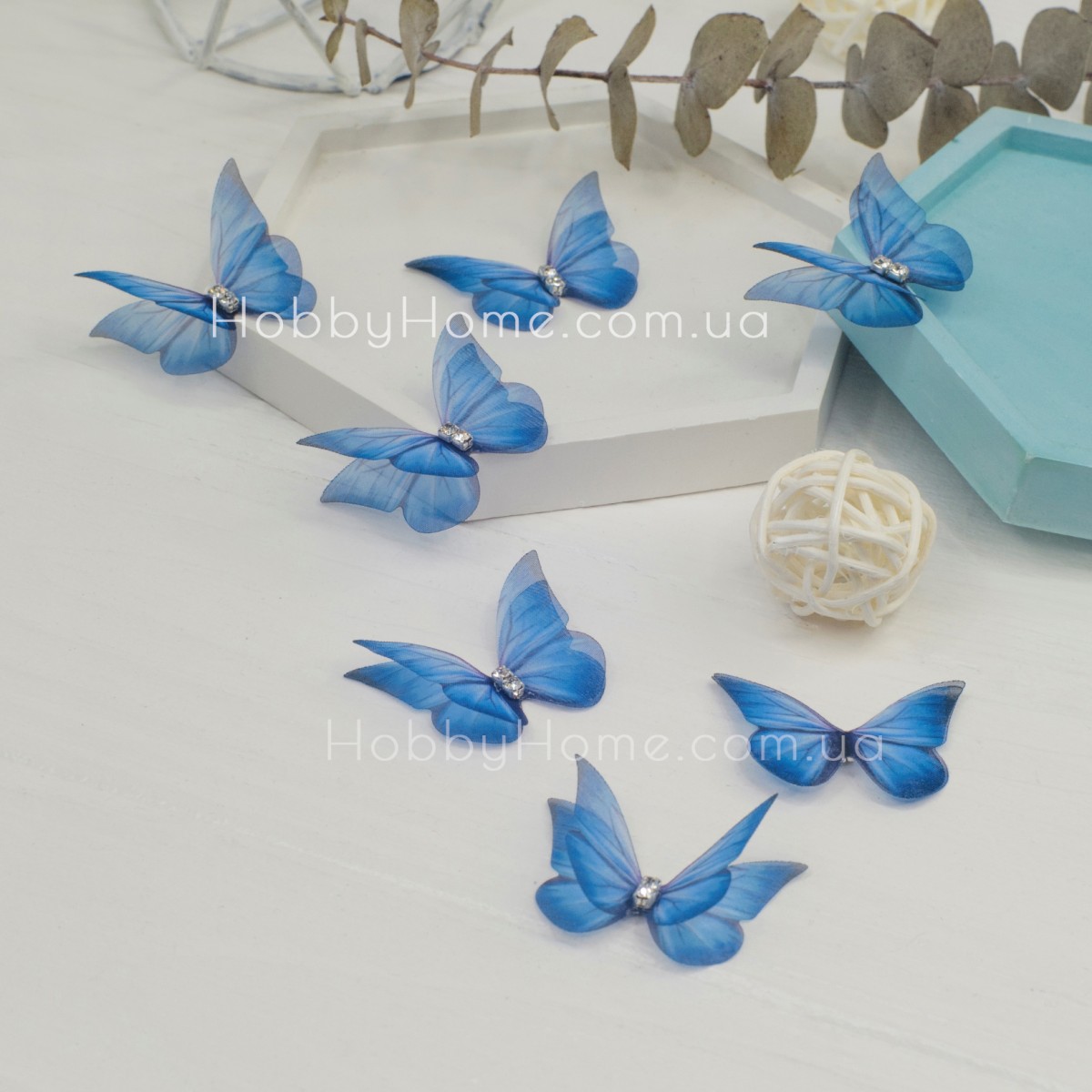 Метелики шифонові для декору Палос 3,8см Сині