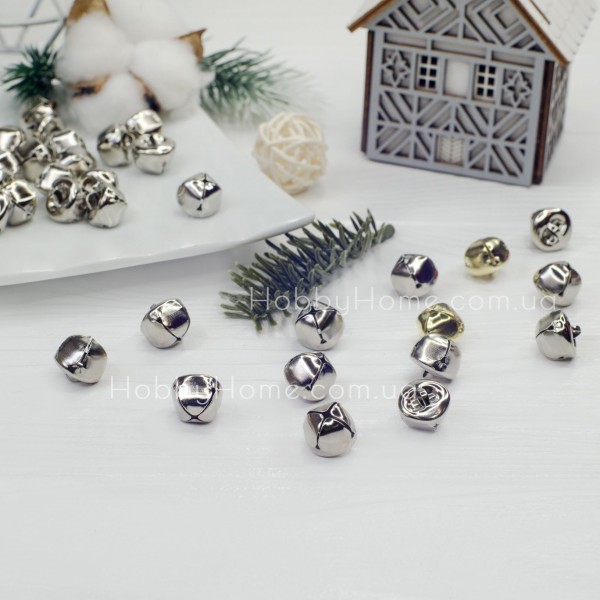 Бубонці дзвіночки металеві Різдвяні 1,5 см Срібло
