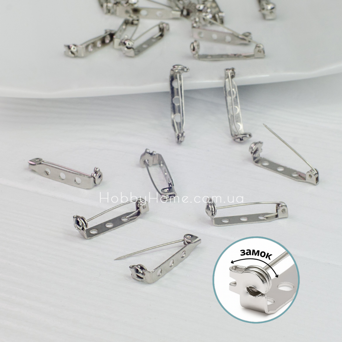 Основа для брошки з замком 2,5 см – срібна пришивна шпилька для рукоділля Основа для брошки з замком 2,5 см – срібна пришивна шпилька для рукоділля