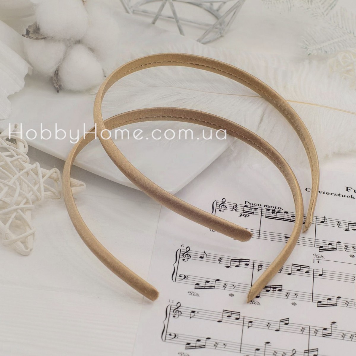 Обруч пластик в атласній тканині 9мм Золото