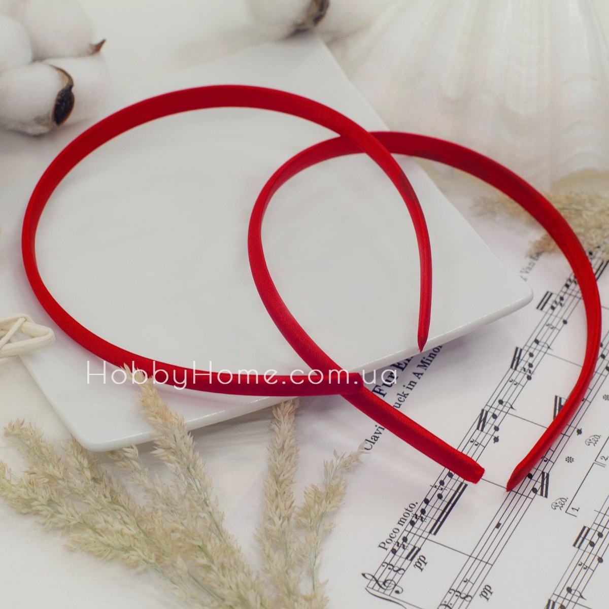 Обруч пластик в атласній тканині 9мм Червоний – заготовка для рукоділля