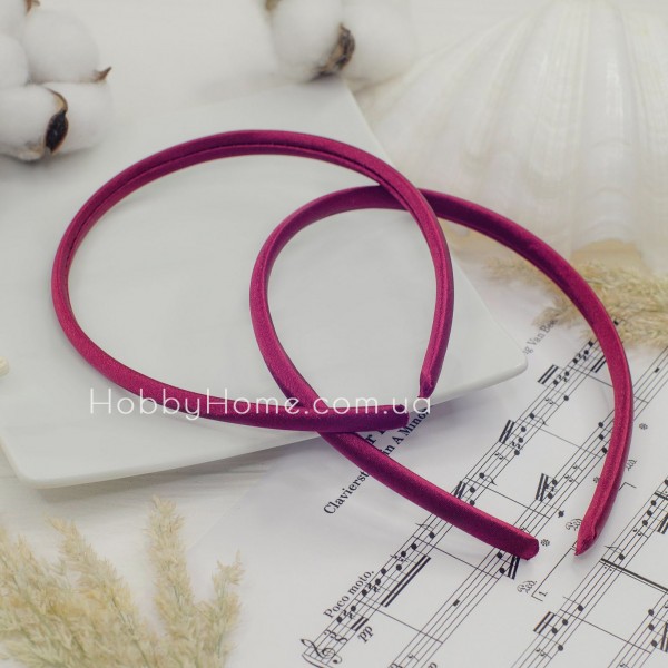 Обруч пластиковий в атласній тканині 9мм Бордовий — основа для прикрас та декору