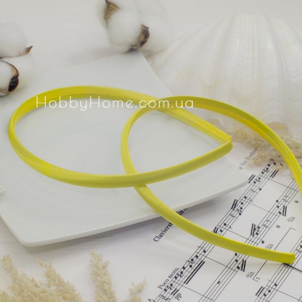 Обруч пластик в атласній тканині 9мм Жовтий