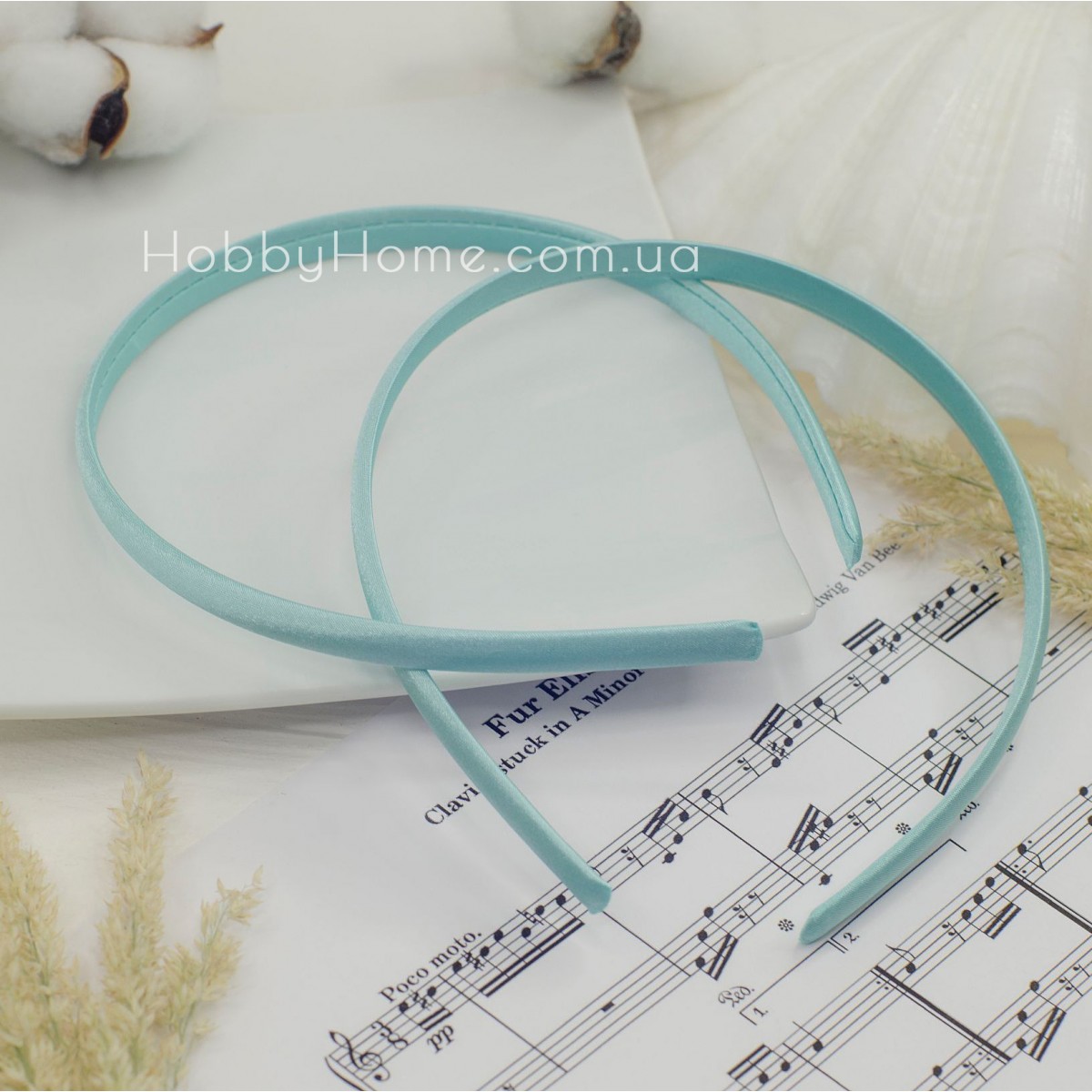 Обруч пластик в атласній тканині 9мм ніжно Блакитний