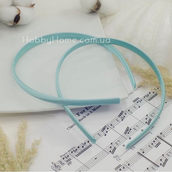 Обруч пластик в атласній тканині 9мм ніжно Блакитний