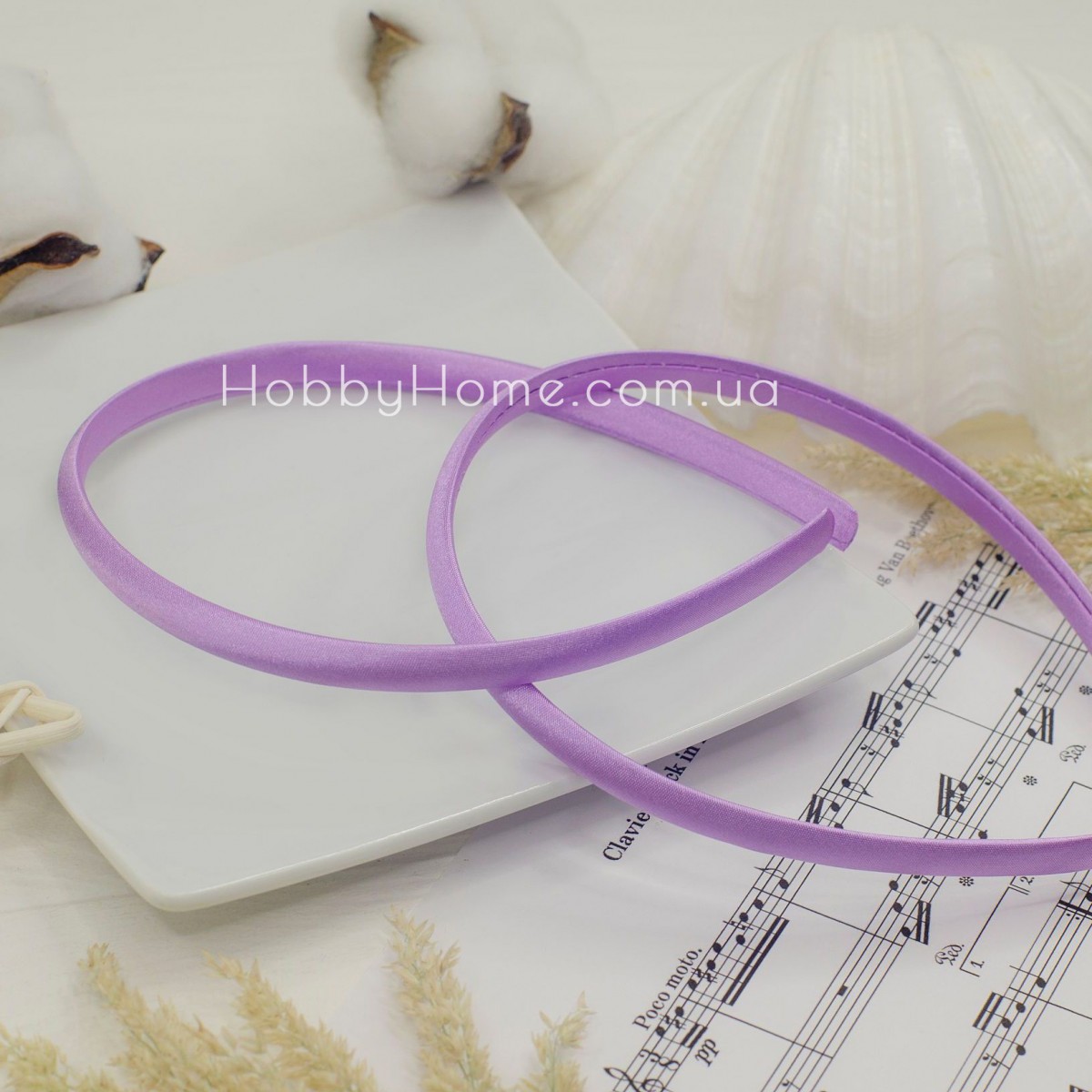 Обруч пластиковий в атласній тканині 9мм Бузковий