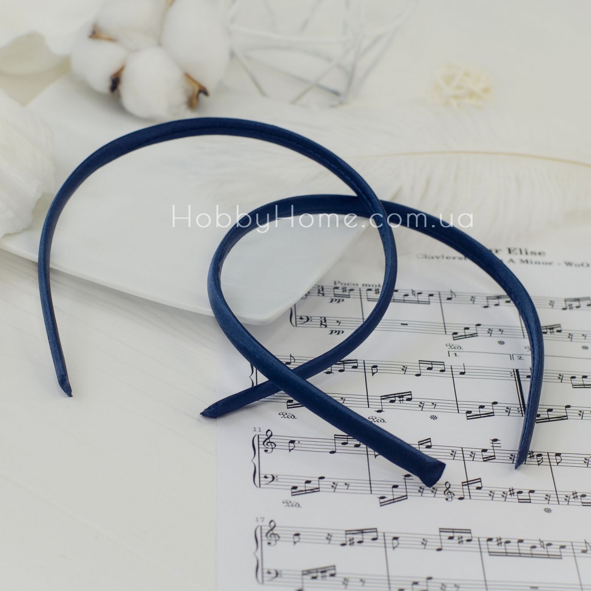 Обруч пластик в атласній тканині 9мм Наві