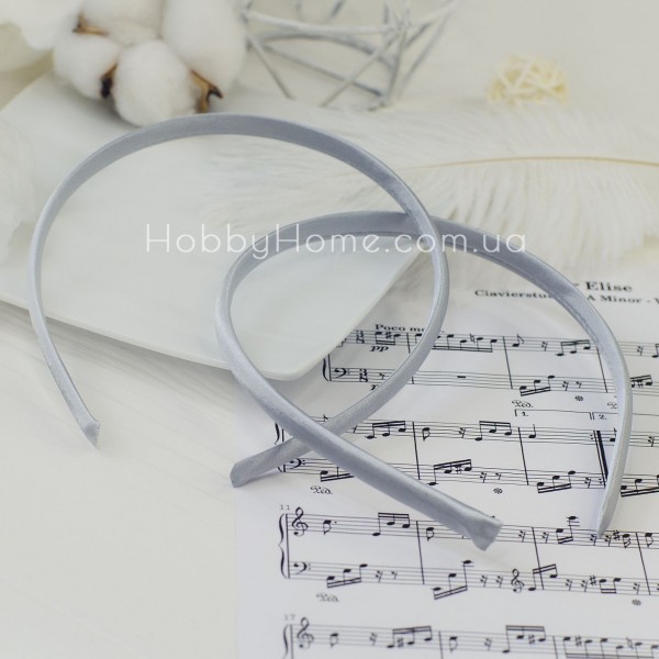 Обруч пластик в атласній тканині 9мм Срібний – основа для прикрас своїми руками