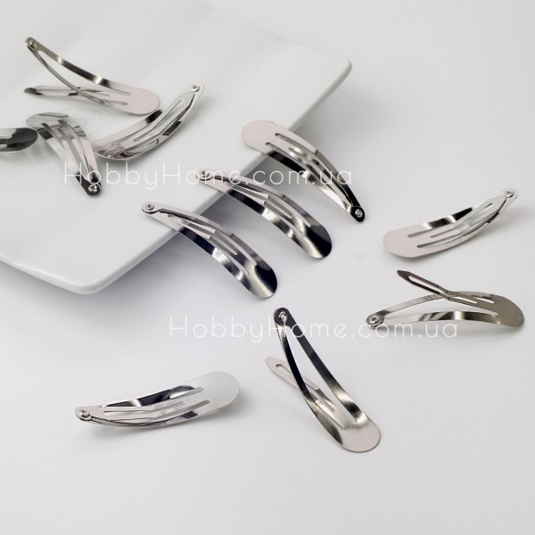 Основа затискач для волосся тік-так 5 см (клік-клак) Крапля Срібна