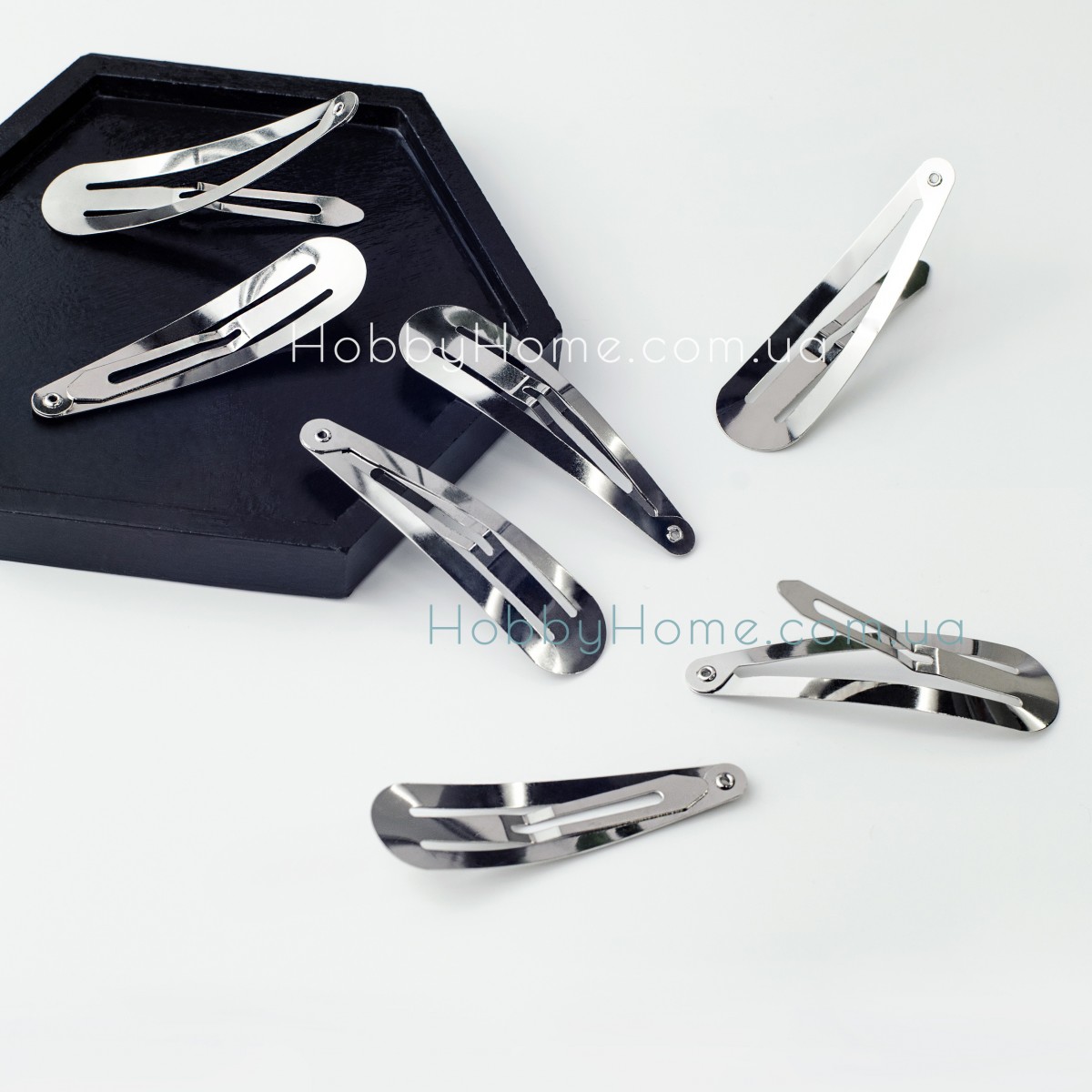 Заготовка для заколки клік-клак 6см (тік-так) Крапля Срібна